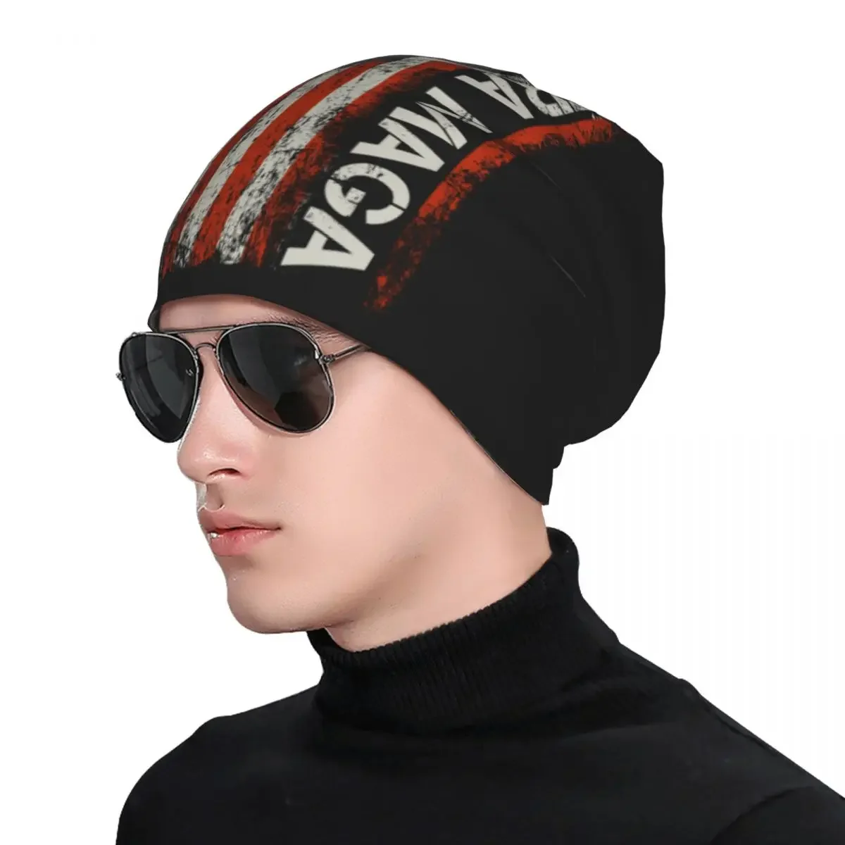 Trump Ultra MAGA American Flag Bonnet Hats Autumn Winter Outdoor Skullies Beanies Hat Unisex Knitting Hats Warm Head Wrap Cap