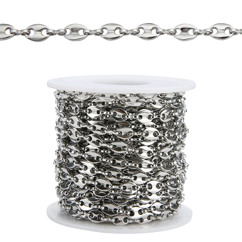 1 Meter Stainless Steel Pig Nose Chain Coffee Bean Beads Link Chain Wholesale for DIY Bracelets Necklace Jewelry Making Supplies