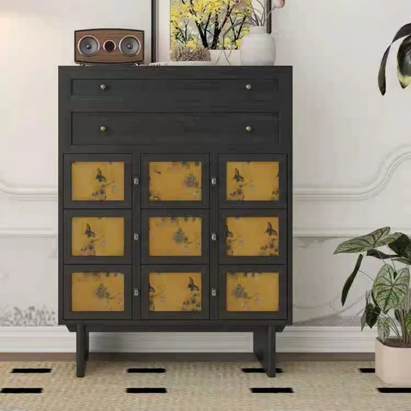 

French retro small apartment chest of drawers fragrant cloud yarn Chinese style designer creative side cabinet foyer solid wood