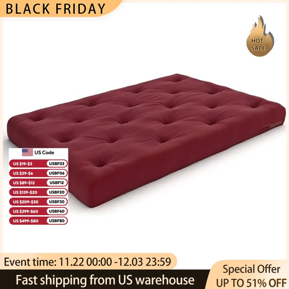 Extra Thick Premium 10-Inch Queen Futon mattress,High quality foam and poly-cotton fill  Natural tufted twill,Burgundy matress