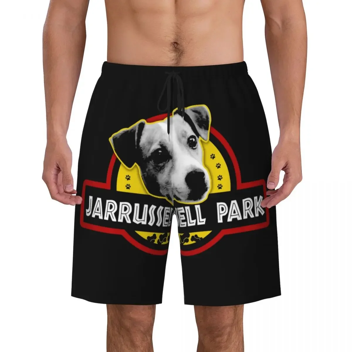 Jarrussell Park Jack Russell Terrier Dog Print Men Swim Trunks Quick Dry Beachwear Beach Board Shorts Animal Boardshorts