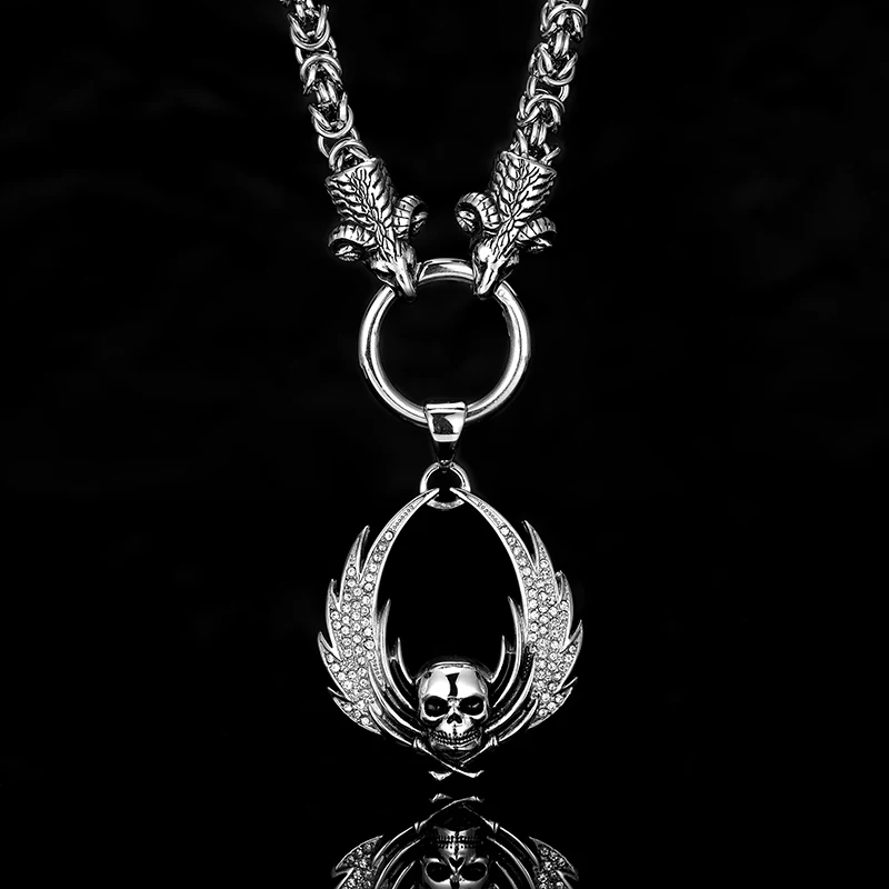 Men’s Fallen Angel Wings Skull Stainless Steel Necklaces Pendants Male Punk Chain for Boyfriend Jewelry Hip Hop Creativity Gifts