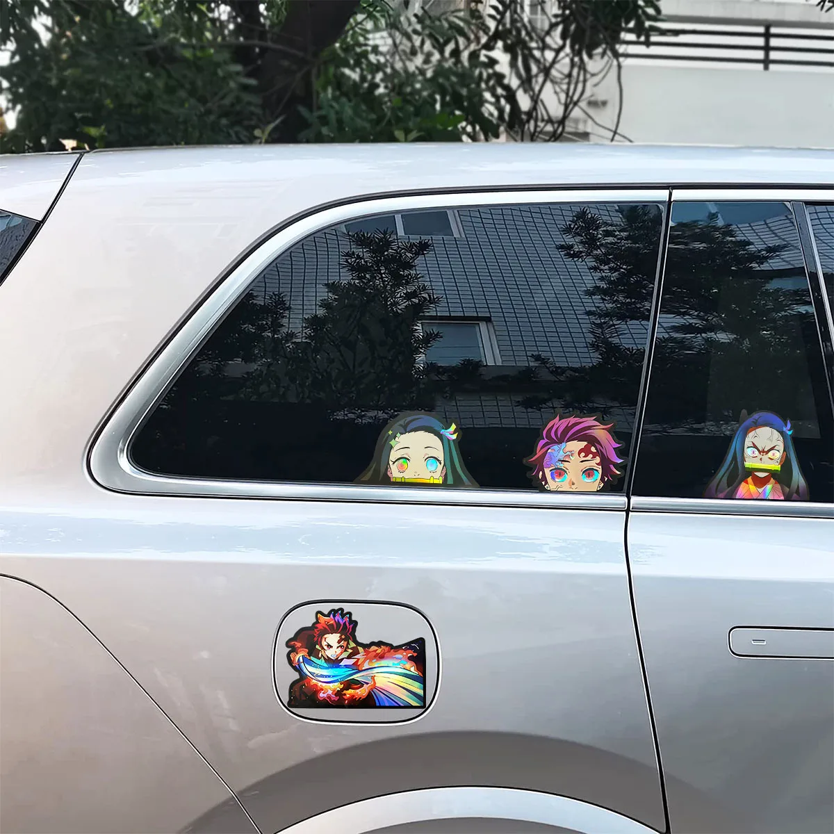 Demon Slayer Cartoon Holographic Anime Laser Stickers Motorcycle Anime Lenticular Car Window Sticker For Laptop Hot(25 designs)