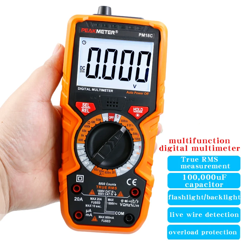 

PEAKMETER PM18C Electrician Multimeter, High Precision Digital Intelligent Anti-Burn Household Multimeter