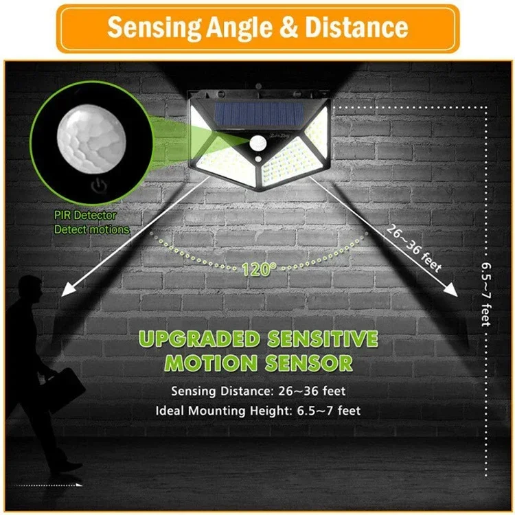 1~12PCS 100 LED Solar Wall Lamp 4 Sides Luminous With Motion Sensor Outdoor Garden Courtyard Waterproof Wall Light