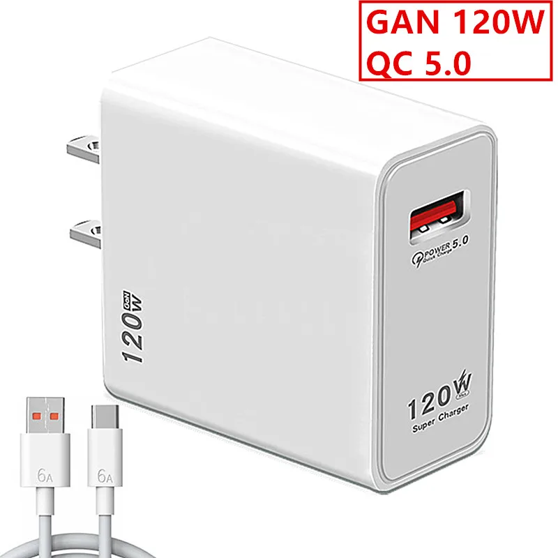 Gan 120W USB Charger Super fast Charging Adapter For Xiaomi Civi 12t 11t Redmi Note 11 Pro+ 11T Pro iphone samsung Type C Cable