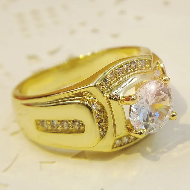 Gold Color Wedding Male Rings for Men Jewelry Crystal Ring Cubic Zirconia party Anillos Jewellery Sale New Year Gifts size 6-12