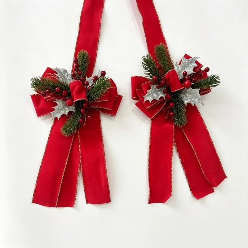 140cm Red Velvet Double Bow Full Christmas Decorative Bow Hanging Velvet Bow Door Display Window for Shop Decoration