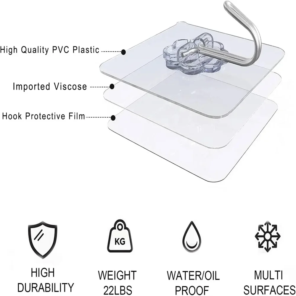 10-30Pcs hook adhesive Stainless Steel Strong Self Adhesive Wall Hangers Hook for Kitchen Bathroom Door Wall Multi-Function hook image 5