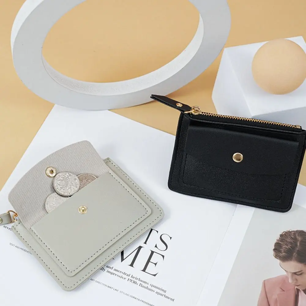 Square Leather Coin Purse Simple Multifunctional Zipper Zipper Short Wallet ID Card Case Short Wallet Hasp Wallet Outdoor