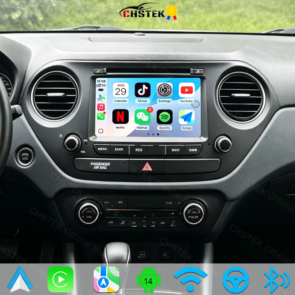 CHSTEK Android 14 Carplay für Hyundai i10 Grand 2013-2018 Autoradio Multimedia-Player GPS-Navigation WIFI 4G Bluetooth Head Unit