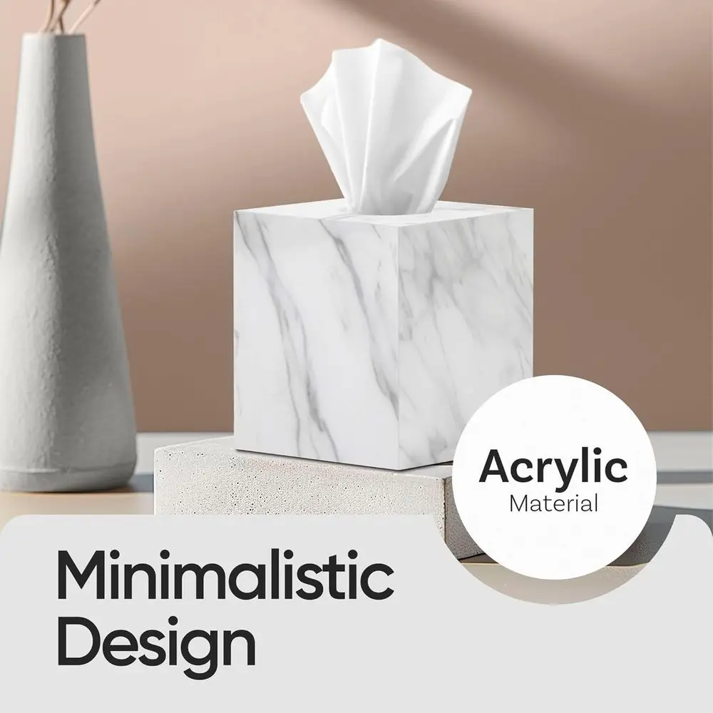 Tissue Box Cover Holder Square Marble Tissue Box Holder Bathroom Vanity Nightstand Bedroom Livingroom Decorative Decor Toilet Or