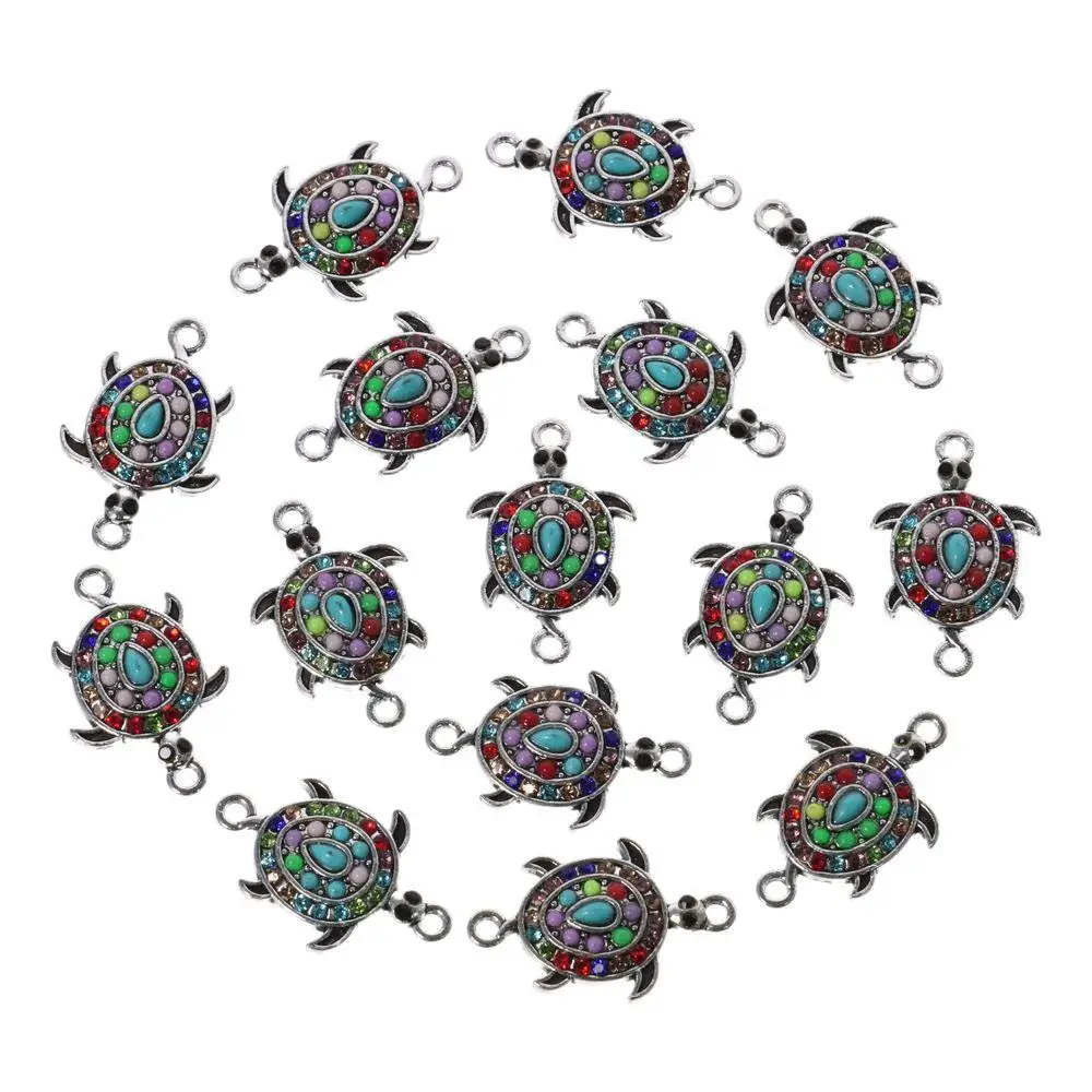 20pcs Zinc Alloy Turtle Connector Charms Antique Silver Sea Tortoise Shape Double Loops Sea Turtle Charms 25*16mm Double Loops