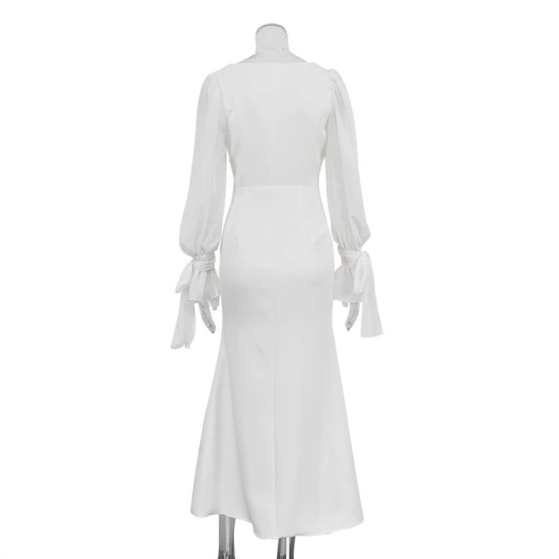 White Office Women Dress Fashion Slim Square Collar Long Sleeve Ankle  Length Dresses Spring Female Clothing Dress - AliExpress 200000345
