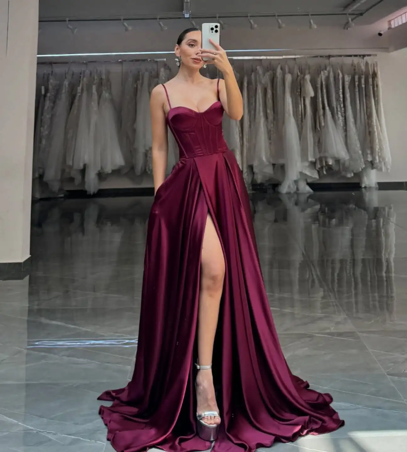 

Customized High Quality Satin A-Line Spaghetti Straps Evening Dresses Strapless Sleeveless Panel Train Cocktail Dress Formal
