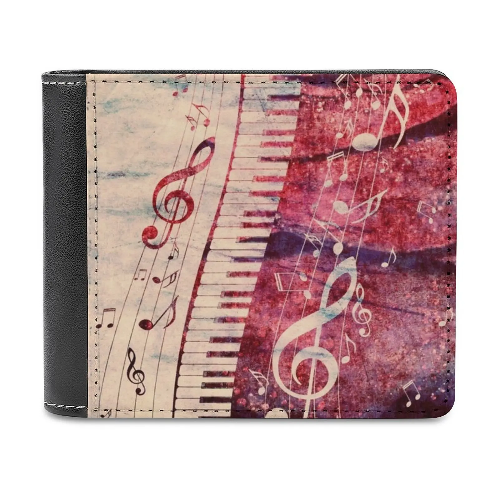Piano Keyboard With Music Notes Grunge New Men Wallets Pu Leather Men Purse High Quality Male Wallet Acoustic Black Classic