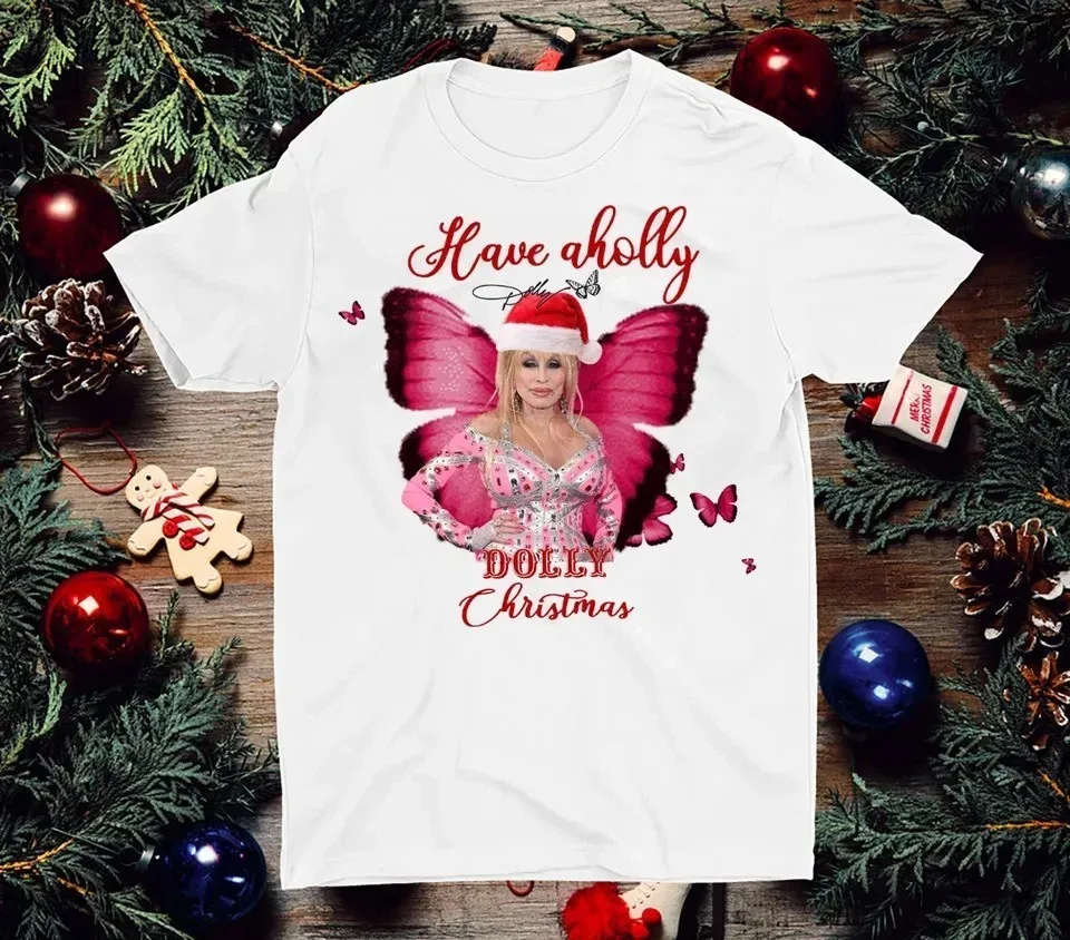 Rare Have A Holly Dolly Parton Christmas T Shirt Gift Unisex Cotton PP2429