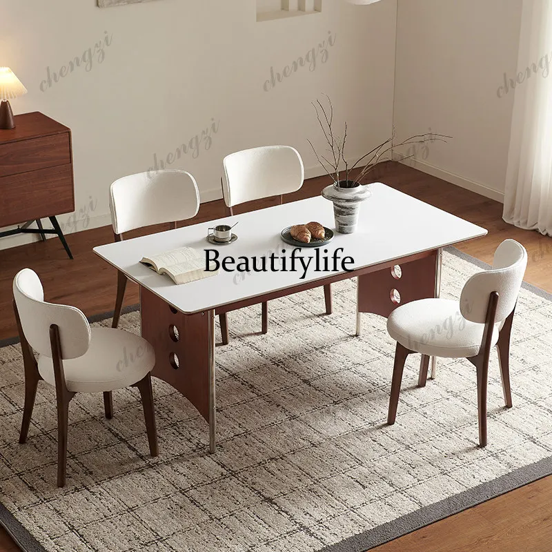 

Medieval style leisurely court solid wood French retro rock slab home Nordic simple small apartment cherry wood