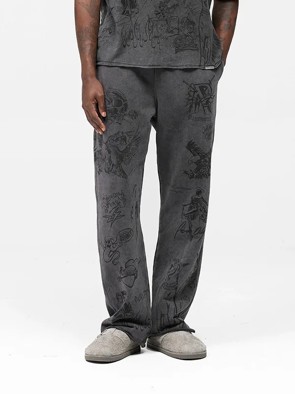 

American Sle Loose Fit Dstring Cotton Men's Sweatpants Angel Car Print Straight Leg Long Trousers Youth Faion