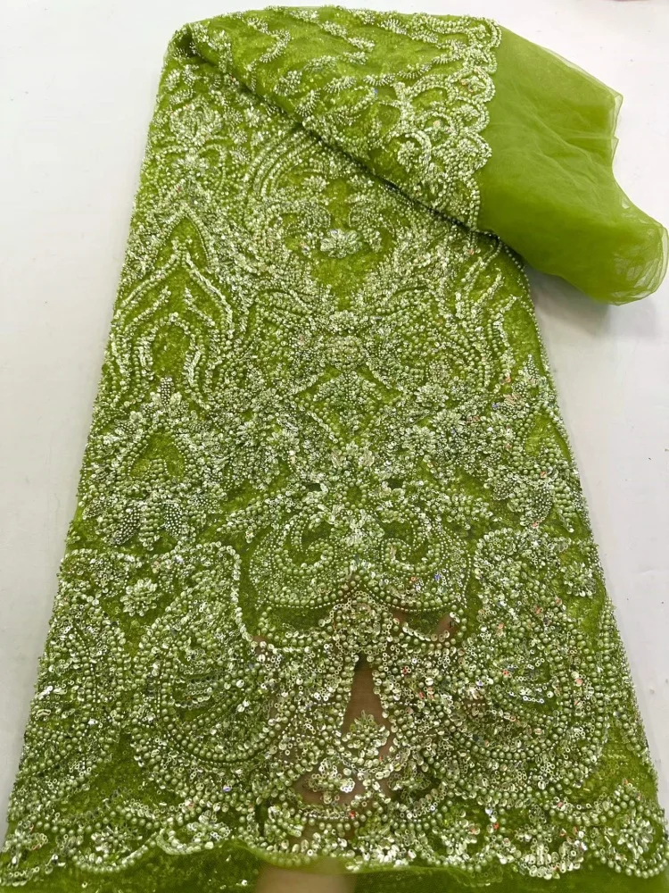 

Africa Groom Beaded Lace Fabric 5 Yards High Quality French Sequin Lace Fabric for Bridal Wedding Evening Dress Sewing