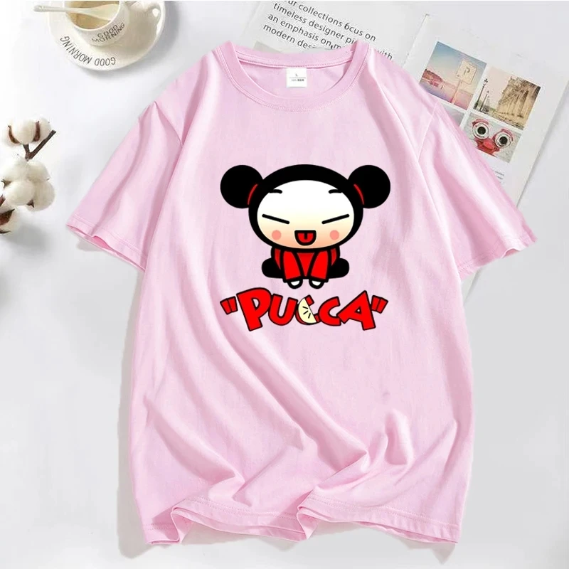 Funny Cartoon Pucca China Doll T-shirt Men Women Cute Graphic T Shirts Cotton Short Sleeve Men's Clothes Anime Tee Shirt Tops