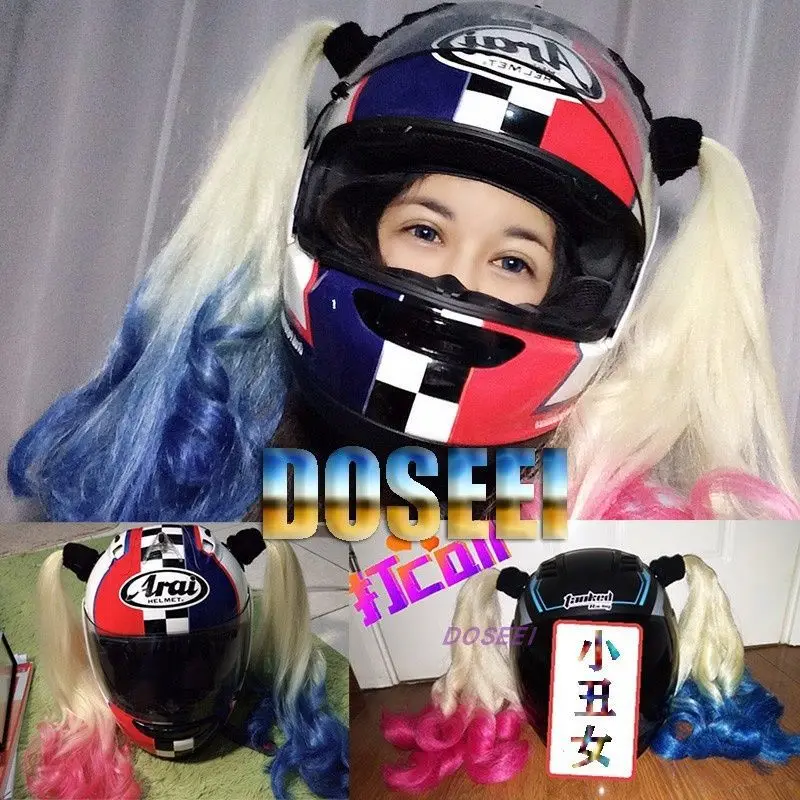 2023 New Motorcycle Helmet Braids Woman Braids Wig For Motorbike Helmets 20 Colors Twist Dual Pigtail Ponytail With Sucker Bow