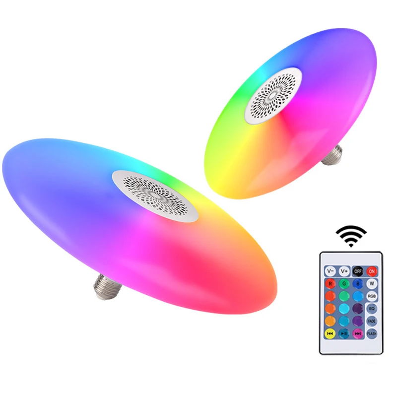 Smart RGB Light E27 LED Ceiling Light Bluetooth Bulb Speaker Home Party Led Music Player Light 24 Keys Remote Control