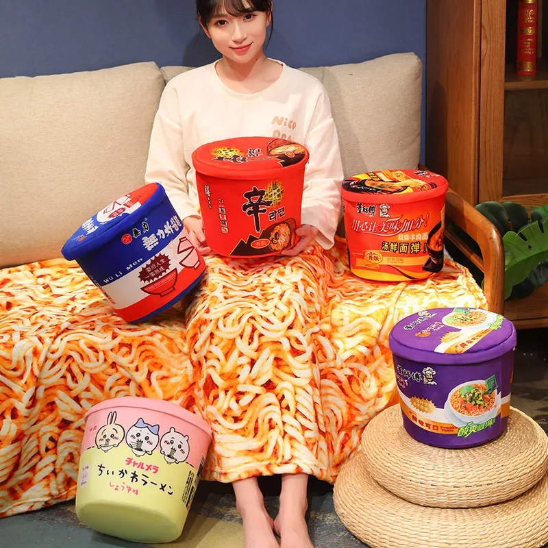 1Pc Simulation Instant Noodle Bucket Plush Toys Delicious Noodles Lifelike Blanket Amazing Pillow for Birthday Xmas Gift