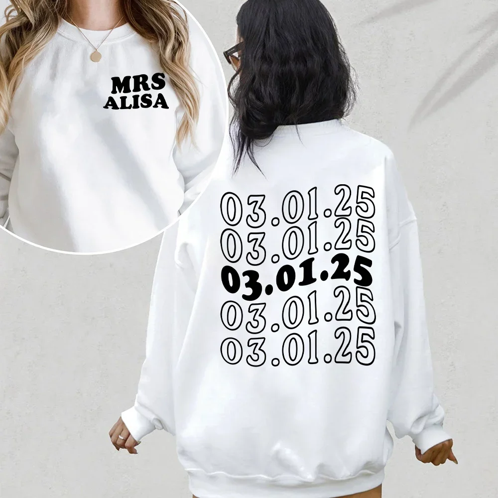 

Retro Mrs Sweatshirt with Date Custom Bride Gift Fiancee Crewneck Engagement Gifts Personalized Bridal Last Name Sweater