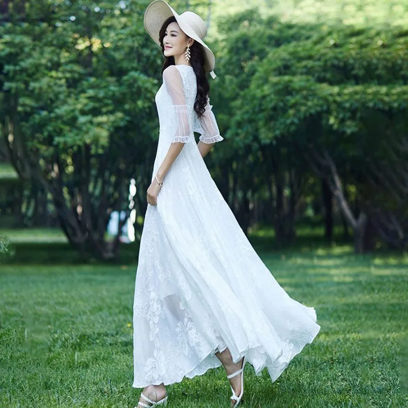 

Chiffon Jacquard Dress Women's Clothing Evening Dresses Summer 2025 New Fashion Slim Chic Y2K High-End Embroidered Long Dress