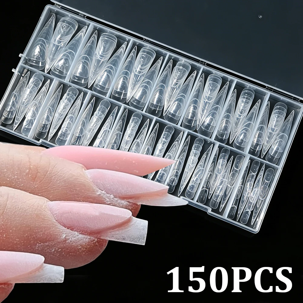

150pcs 3D French Stiletto Shape Nail Dual Forms Space French Line Acrylic Extension Nail Forms 15 Sizes Reusable Space Nail Mold
