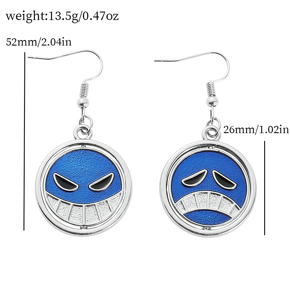 Japanese Anime One Piece Portgas D Ace Cosplay Props Jewelry Accessories Happy Unhappy Face Rotatable Earrings For Women Men