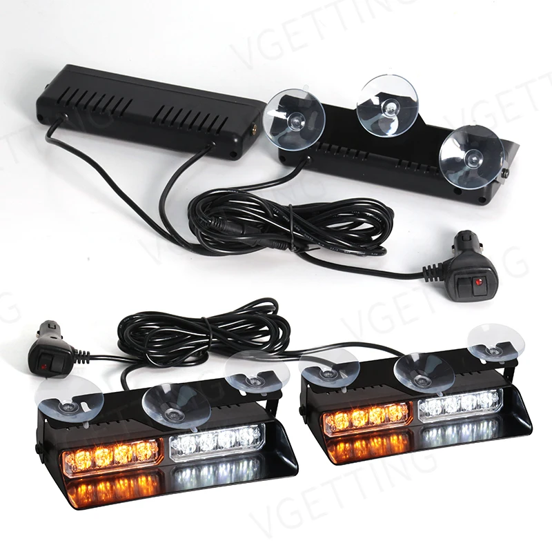 2-in-1 LED Car Strobe Lights For Emergency Flash Warning Lamp Windshield Bar 16 Beads Red Blue Amber White Auto Light Assembly