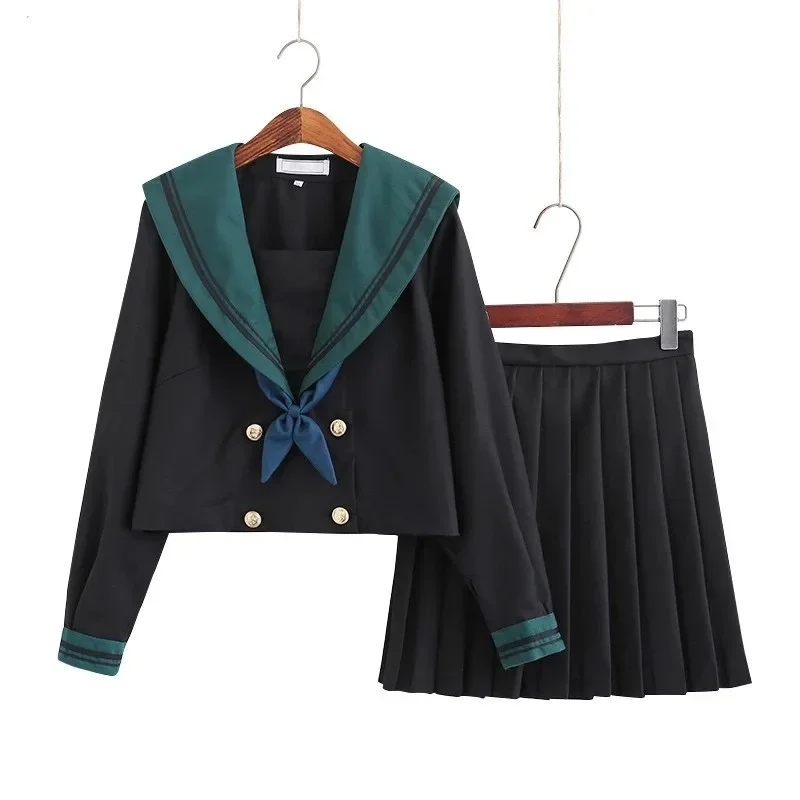

Японская школьная форма JK, платья для девочек, студенческий зеленый матросский костюм с коллажем, Женская куртка, школьная плиссированная юбка, костюмы JK