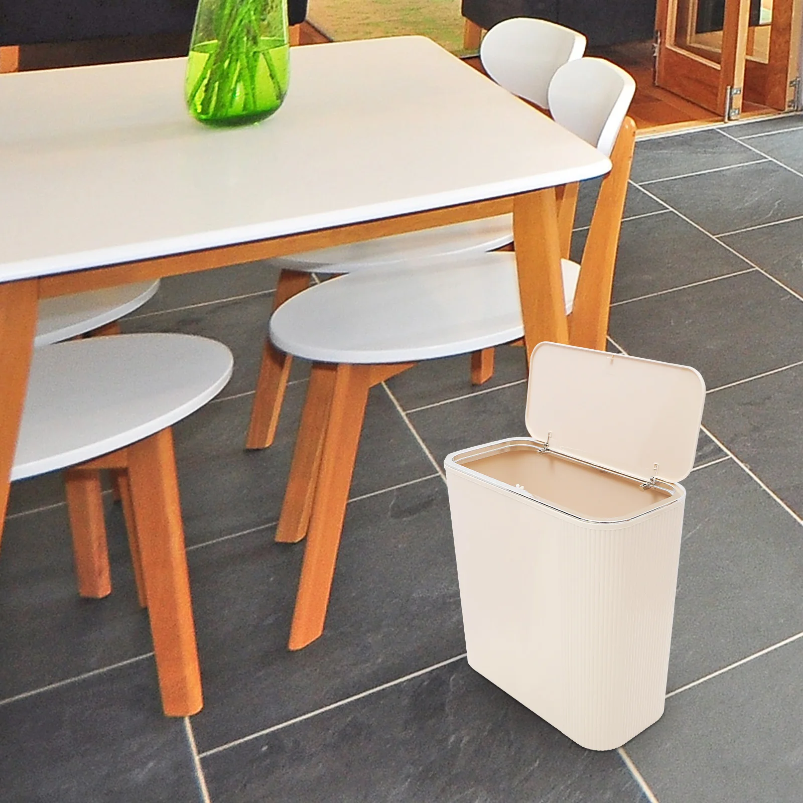 

Slim Trash Can Gentleman Black Kitchen Bathroom Waste Bin Large Capacity Pop-up Cover Mirror Surface Plastic Garbage Bucket Home