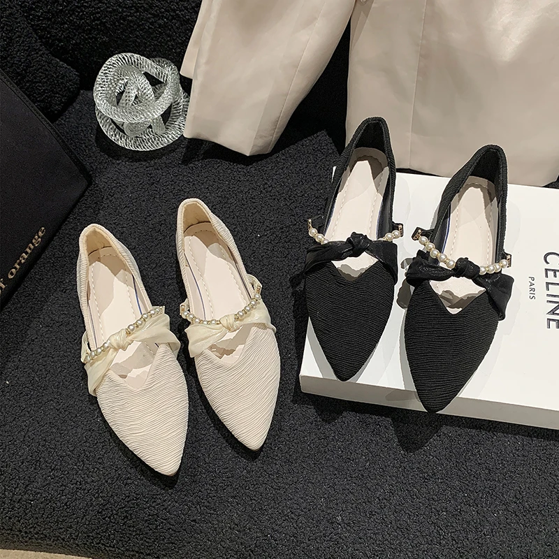 Primavera y otoño nueva moda temperamento elegante suela plana puntiaguda zapatos individuales mujer suela suave poco profunda Hada suave mujeres sh