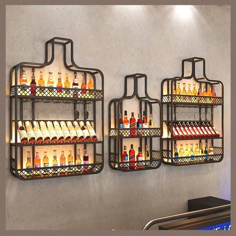 Commercial Wall Wine Rack for Bar Wine Bottle Pattern with Light Display Bar Cabinet Simple