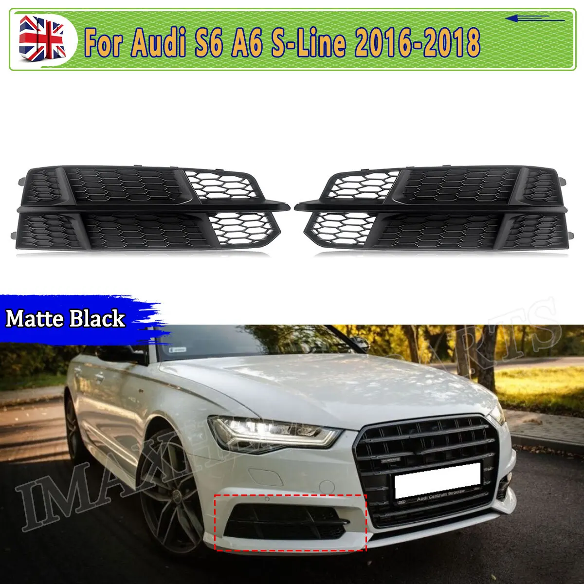 

Pair Fog Light Cover Grill for Audi A6 C7 S-Line S6 2015 2016 2017 2018 Honeycomb Front Fog Light Grille Cover Grid Black Refit