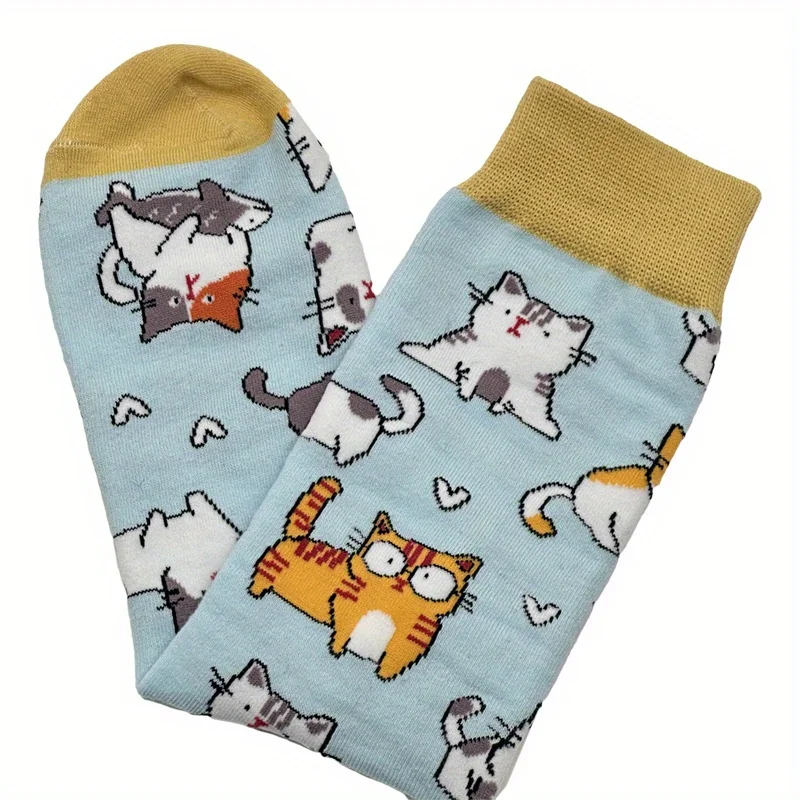 1pairs New Sock Men‘s Harajuku Funny Personality Color Blocking Cat Printing Hip Hop Simple Classic Creative Sock New