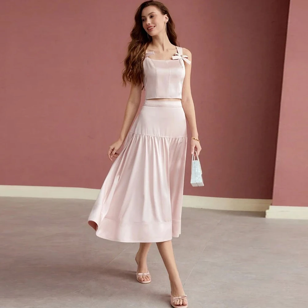 

Exquisite Bow Square Collar Evening Dress Graceful Satin Sleeveless Prom Dresses Backless Customized Special Occasion Gowns