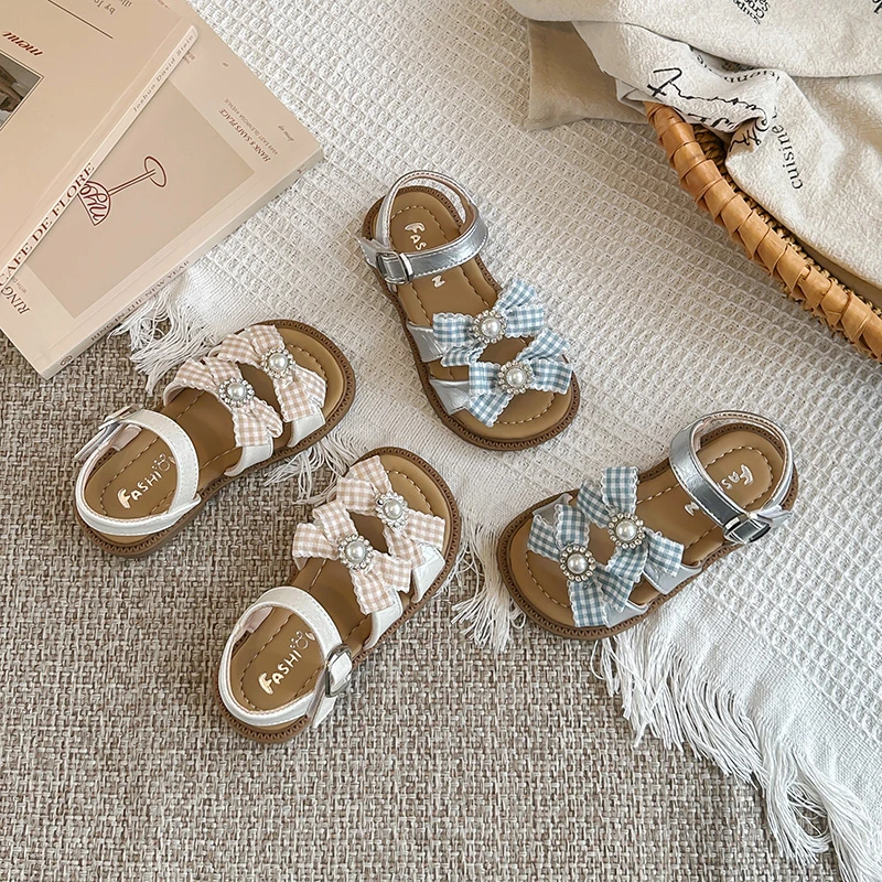 Girls Casual Sandals Sweet Bows Open Toes Kids Princess Shoes Fashion Soft Sole 2026 Summer New Children Beach Shoes Non-slip