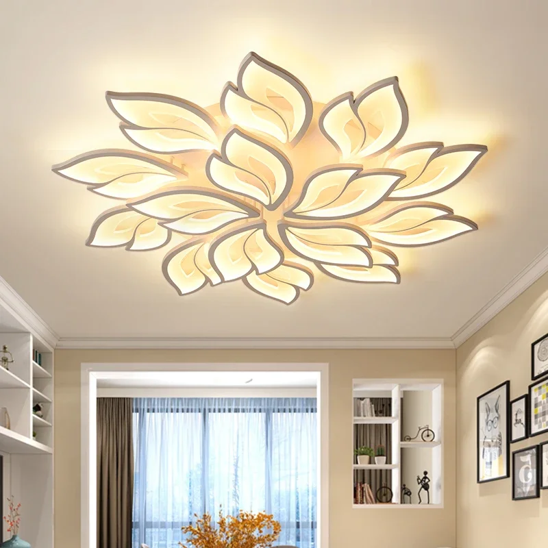 

Nordic living room LED ceiling light modern luxury floral light dining room bedroom ceiling light with remote dimming fixture
