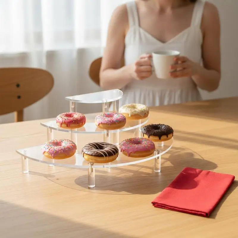 1 Set Acrylic Display Risers 3 Tier Half Moon Shape Food Clear Acrylic Display For Stand Wedding Food Desserts Cosmetics Party