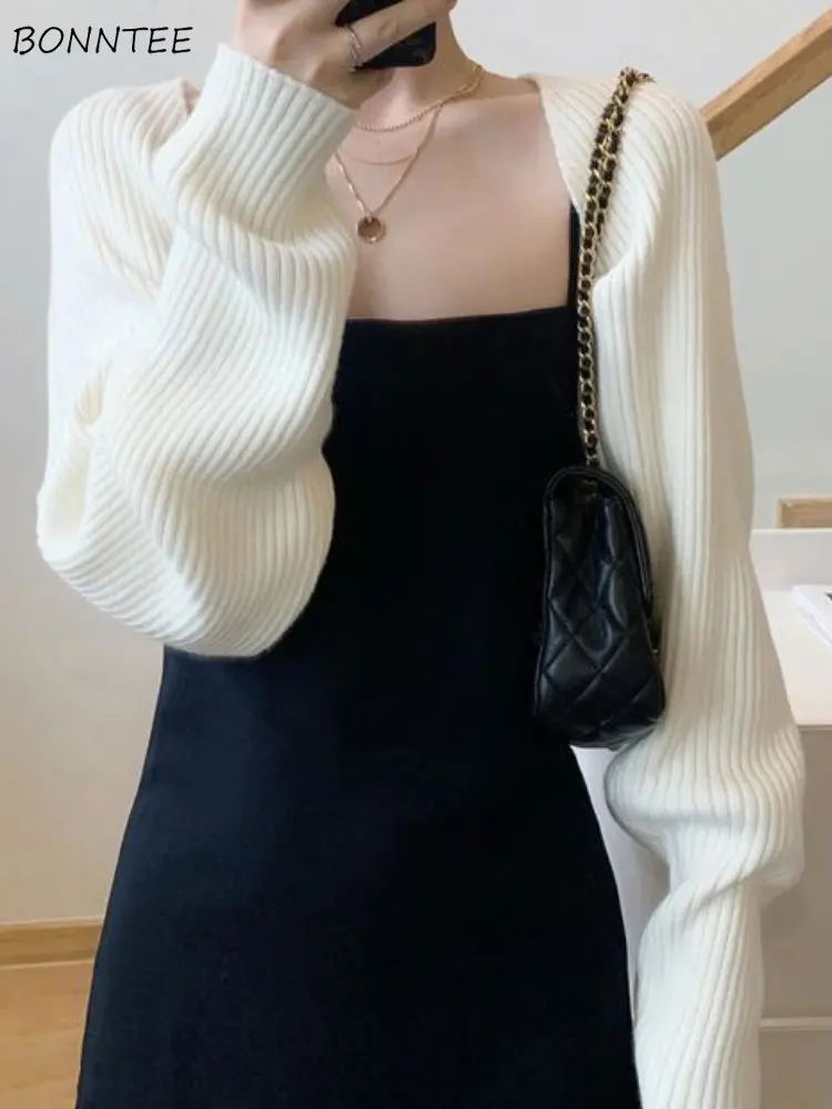 Cropped Cardigans Women Spring Chic Cozy Elegant All-match Slim Vintage Lady Pure Popular French Style Temperament Knitted New