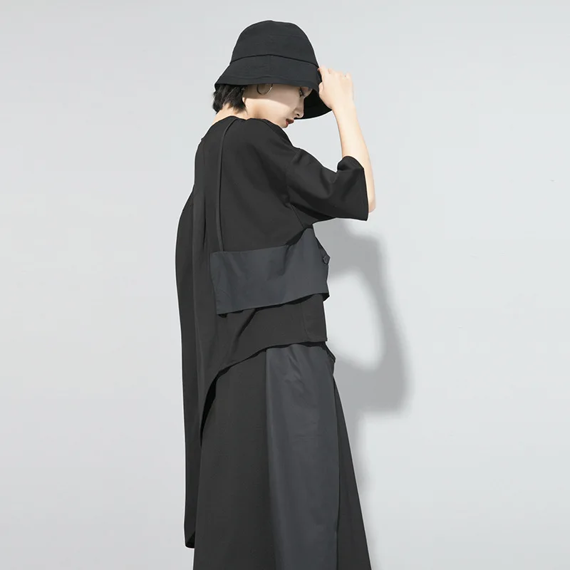 Tannt Women T-shirt Short Sleeve Irregular Black Loose T Shirt For Women Asymmetric Patchwork Fashion Casual T Shirts 2025 New