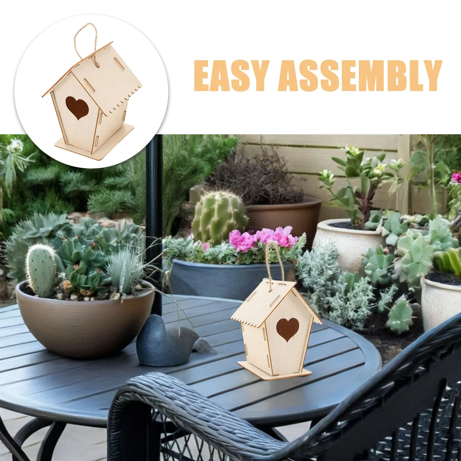 6 قطع من باب بيت الطيور للأطفال غير المطلي، باب على شكل قلب خشبي، لمسة نهائية ناعمة، ديكور معلق خارجي، نشاط الرسم العائلي