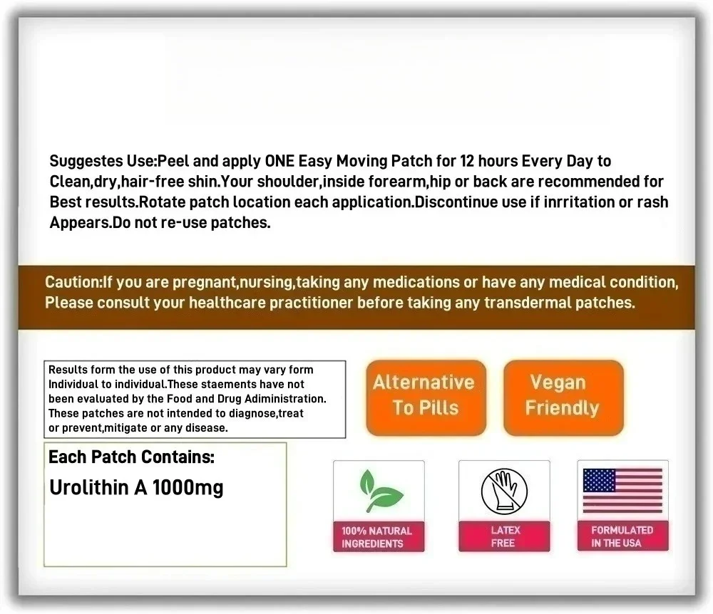 30 Patches Urolithin A Transdermal Patches Powerful Antioxidants for Healthy Aging and Mitochondrial Support