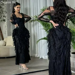 Customized Formal Gown Evening Dearin Square Collar Column Ankle Length Skirts Lace Bespoke Occasion Dresses Prom Dress Saudi Ar