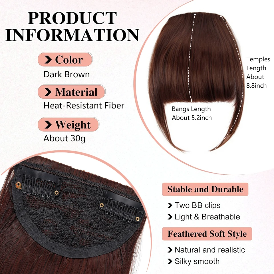Clip in Bangs Synthetic Fake Bangs Fringe with Temples Hairpieces for Women Clip in Fake Bangs for Daily Wear Heat-Resistant