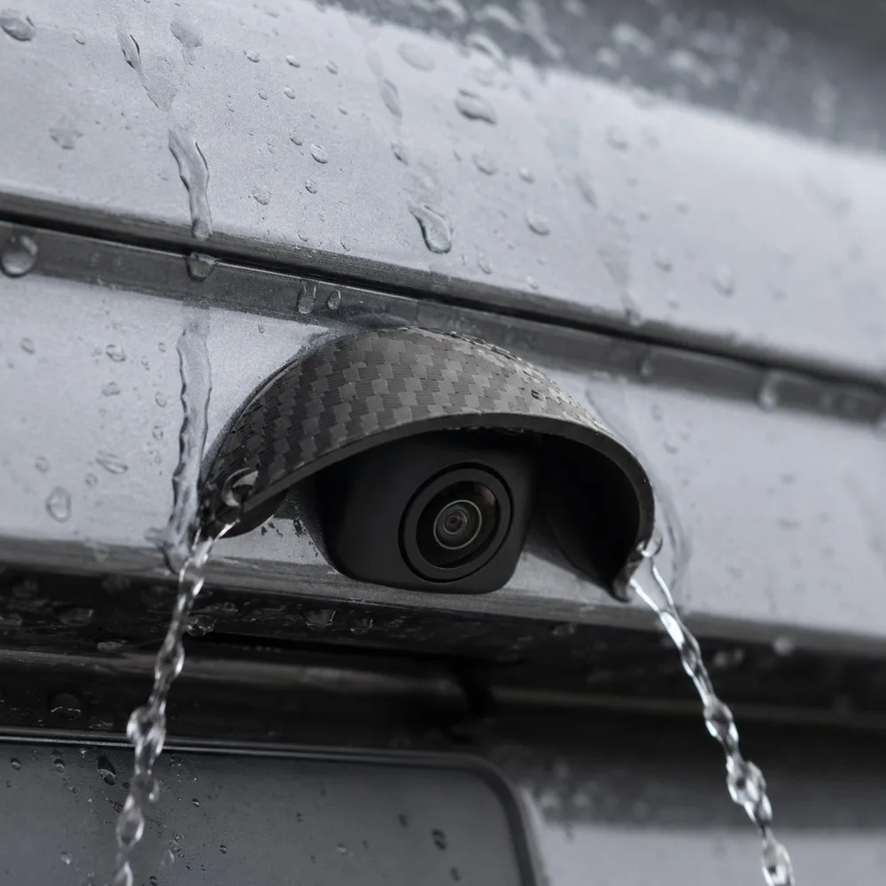 Auto Rear Backup Camera Rainproof Board PVC Soft Rubber Carbon Fiber Lens Shield Parking Assist Weather Sunshade Canopy Guard